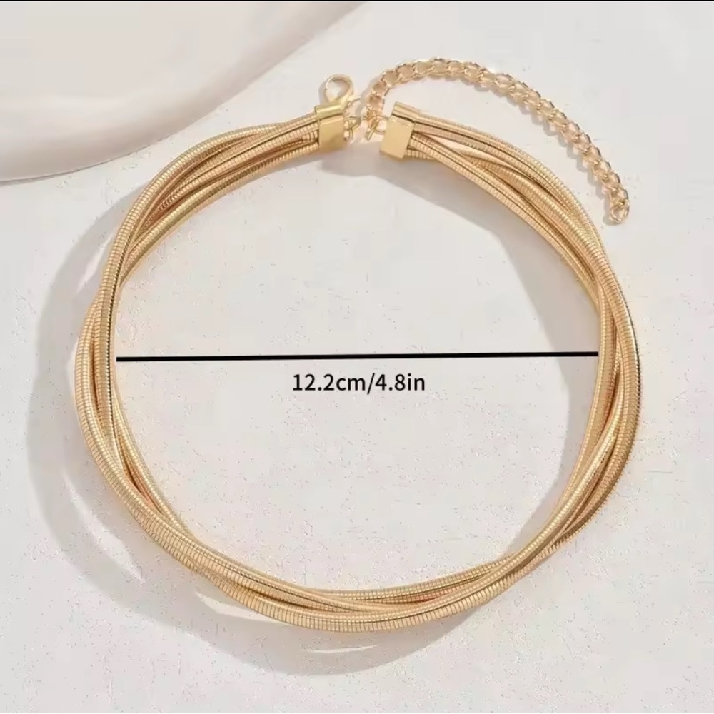 NEW Snake Chain Collar Necklace Gold Layering Chains Triple Strand Choker AU03 - Picture 4 of 4